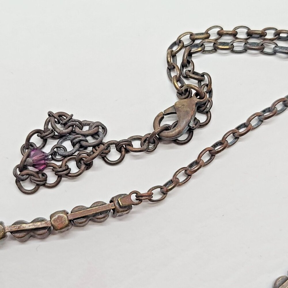 Sorrelli Bronze Necklace Spiky Purple Orange Rhinestone Statement Bib Retro - Picture 4 of 8